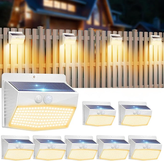 Peasur Solar Outdoor Lights, [8 Packs] Motion Sensor Security Lights with 3 Lighting Modes Wall Lights Waterproof Solar Powered Lights for Garden Yard,White Warm