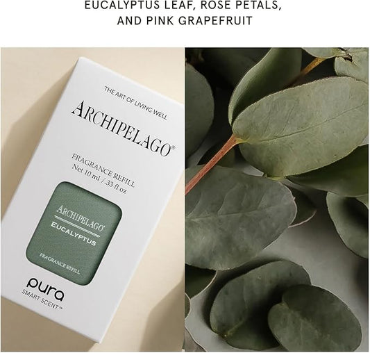 Archipelago Botanicals Pura Eucalyptus Smart Home Scent Refill, Air Diffuser Refill with Up to Six Weeks of Long-Lasting Fragrance per Refill, Clean Air Freshener for Home or Office, 0.33 Fl Oz