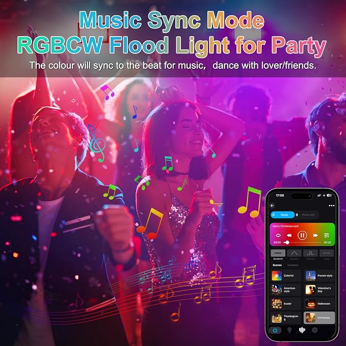 T-SUN RGB Led Flood Light 60W, 600W Equivalent Outdoor Landscape Light | Color Changing Bluetooth RGBCW Smart Floodlights Waterproof with 2700K & 16 Million Colors, Timing, Music Sync, 4Pack