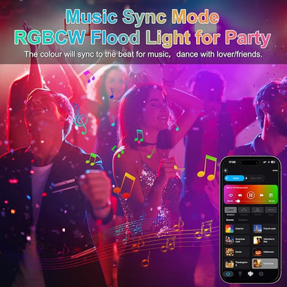 T-SUN RGB Led Flood Light 60W, 600W Equivalent Outdoor Landscape Light | Color Changing Bluetooth RGBCW Smart Floodlights Waterproof with 2700K & 16 Million Colors, Timing, Music Sync, 4Pack