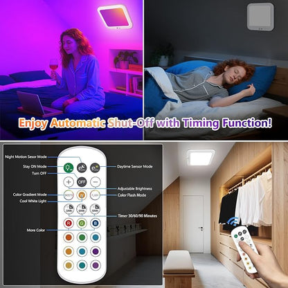 Rechargeable Motion Sensor Ceiling Light, Battery Closet Light 12 RGB Color