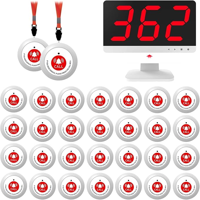 Wireless Call Light Nurse Call System, 30 Emergency Call Buttons for Elderly Patient, 1000FT Long Range Caregiver Pager Alert, Call Bell with 1 Display Receiver for Clinic Nursing Home ﻿