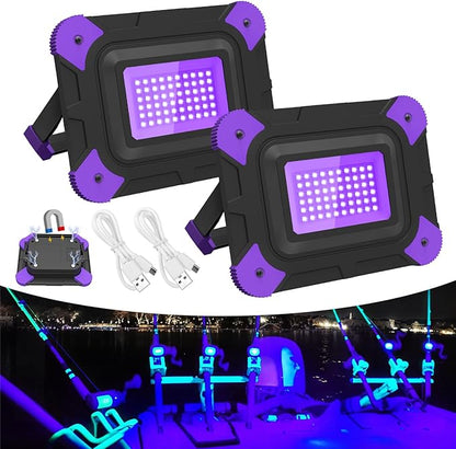 T-SUN Rechargeable Black Lights, Battery Powered Black Light for Fishing Portable Work Light for Glow Party Body Paint Fluorescent Poster Neon Party 2 Packs