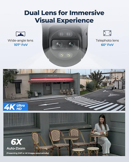 REOLINK 4K Dual-Lens Security Camera System, IP Outdoor Cameras, 1x Duo 2 PoE with 180° Ultra-Wide Angle, Bundle with 1x Trackmix PoE with 6X Hybrid Zoom & Auto Tracking, Color Night