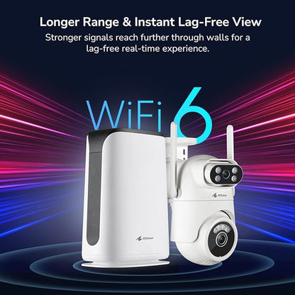 Kittyhok Dual Lens 2K Wireless Security Camera Outdoor, 2.4/5GHz WiFi, 360° PTZ, Auto Tracking, Motion Detection, Night Vision, 2-Way Audio, 24/7 Record