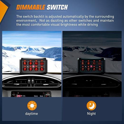 Nilight 8 Gang Switch Panel Relay System Automatic Dimmable | Universal Circuit Control Fuse Wiring Harness ON Off Red Backlit LED Pod for 12V Cars Trucks Boats Campers SUV