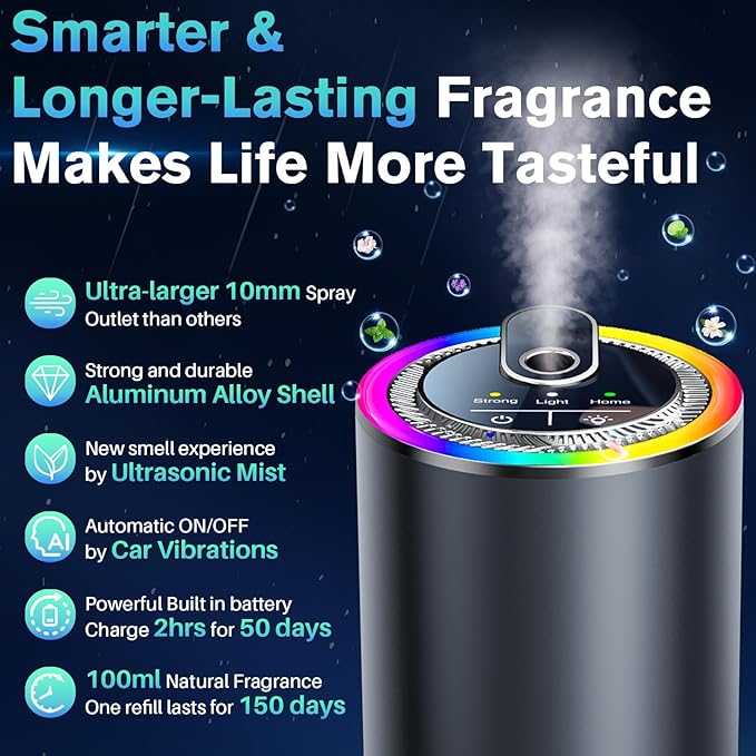 Smart Car Air Freshener Diffuser with Starry Sky Projection, 50ml/1.8OZ Perfume Car Diffuser, 6 Months Long-Lasting Fragrance, RGB Music-Sync Lights, Intelligent Auto On/Off, 3 Modes, Vanilla Cream