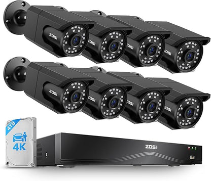 ZOSI 4K 16CH PoE Security Camera System, 8 x 8MP PoE IP Camera Outdoor Indoor with Human Detection, 100ft IR Night Vision, IP66 Weatherproof, 4K 16CH H.265+ NVR with 4TB HDD for 24/7 Audio Recording