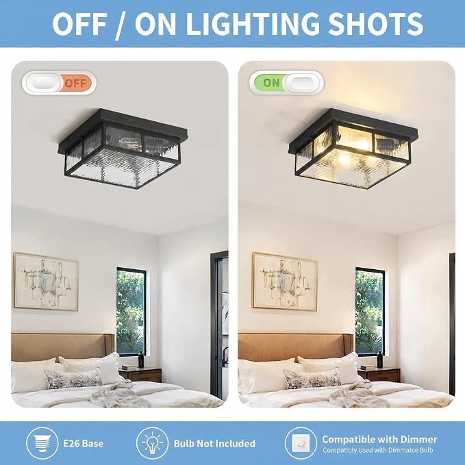 Modern Farmhouse Square Flush Mount Ceiling Light Fixtures,12 inch,4-Light