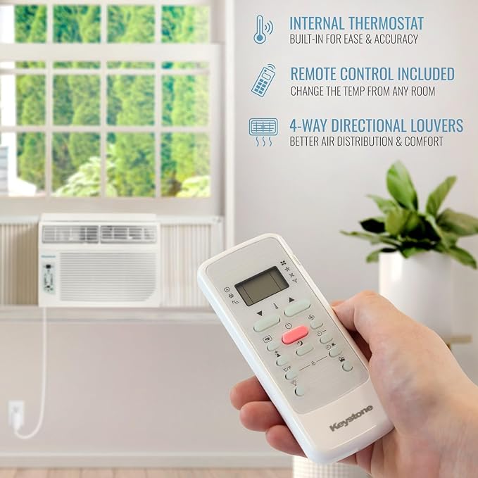 Keystone 12,000 BTU Window Air Conditioner with 11,000 BTU Supplemental Heating and Dehumidification, 230V, Window AC Unit for Living Room, Apartment, Medium Sized Rooms up to 550 Sq.Ft.