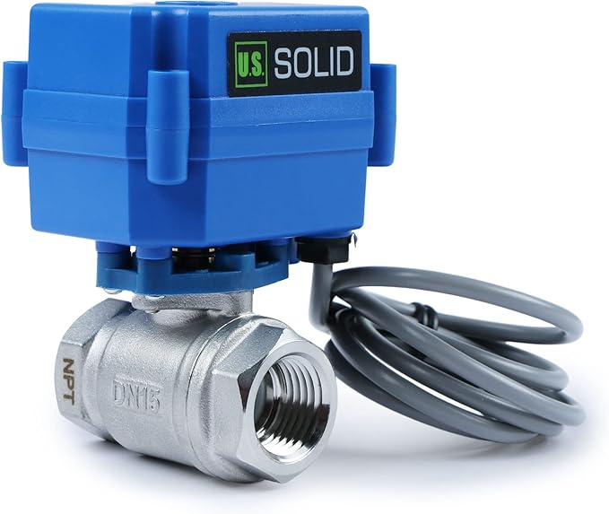 U.S. Solid Water Leak Detector with Auto Shut-Off Valve & Sound Alarm, 1/2" NSF Certified 304SS Motorized Ball Valve with 3 Sensors, Smart Sensor System for Water Heaters, Laundry & Flood Prevention