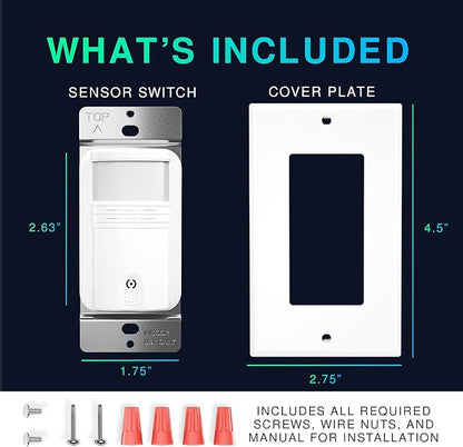 2 Pack, 3-Way Motion Sensor Light Switch (Not Single Pole), Neutral Wire Required, Indoor in-Wall Occupancy Sensor with Wall Plate, Adjustable Timer, Title 24, UL Certified, White