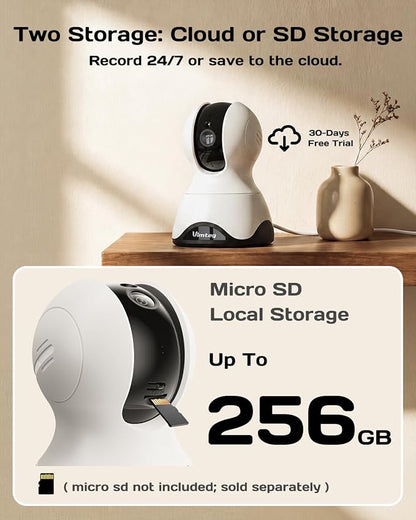 VIMTAG 2.5K 4MP Pan/Tilt Indoor Camera for Pet/Dog/Cat/Baby/Nanny/Home Security with Phone APP, Motion Tracking, Night Vision, 2-Way Audio, AI Detection, 5G/2.4GHz WiFi, Cloud & SD Card, Works w/Alexa