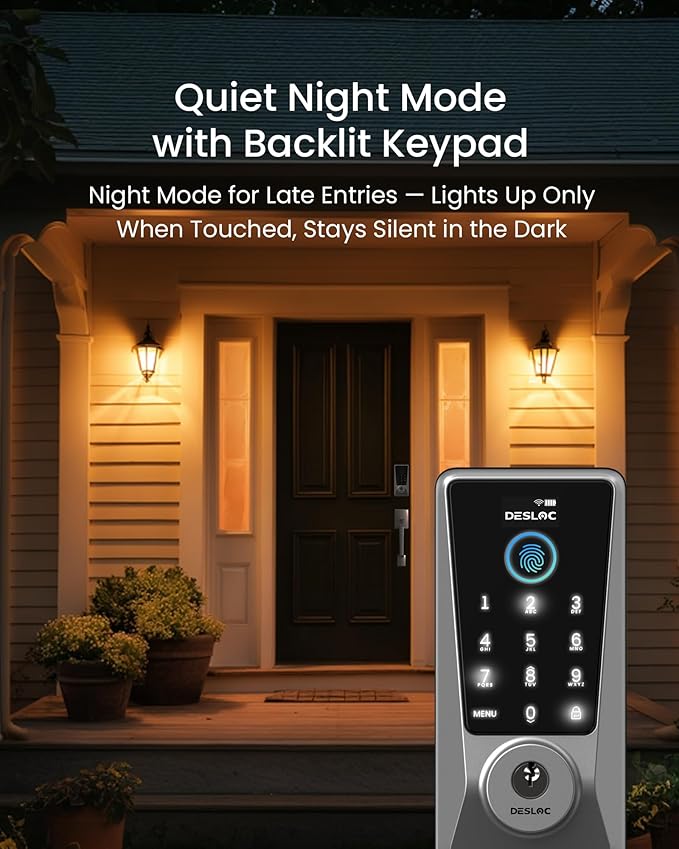 DESLOC WiFi Smart Lock D110 Plus, Built-in Wi-Fi No Hub Needed, Fingerprint Keyless Entry Front Door Lock, Touchscreen Keypad Deadbolt with Backlit, APP Control, Auto Lock, Anti-Peep PIN, BHMA Grade 3