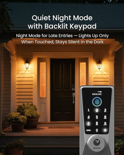 DESLOC WiFi Smart Lock D110 Plus, Built-in Wi-Fi No Hub Needed, Fingerprint Keyless Entry Front Door Lock, Touchscreen Keypad Deadbolt with Backlit, APP Control, Auto Lock, Anti-Peep PIN, BHMA Grade 3