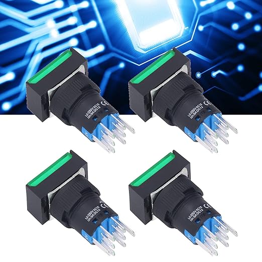 25Pcs Micro Squares Push Button Switch 16mm 12V Self Locking with Light ABS Brass for Automation Equipment DIY Electrical Installation (Green)