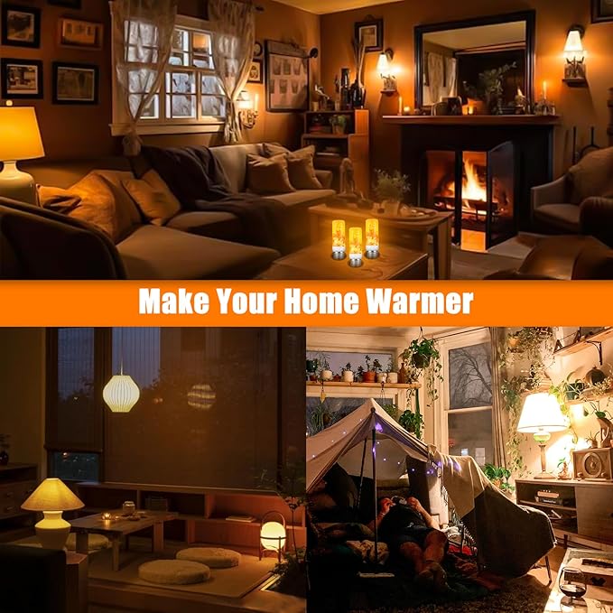 Bestview LED Flame Effect Light Bulbs,4 Modes Smart E26/E27 Base Flickering Fire Light Bulb with for Halloween, Christmas, Party, Porch, Indoor&Outdoor Home Decoration Lighting -Yellow 4 Pack