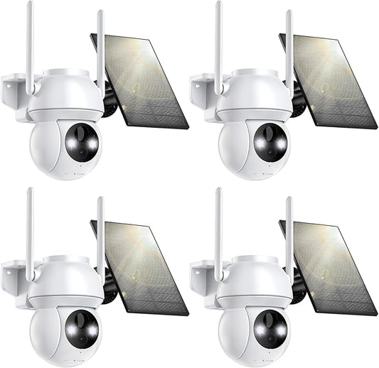 Solar Security Camera Wireless Outdoor, 2K HD Color Night Vision Home Security Camera System with 360° View Battery Powered Spotlight & Siren WiFi Camera Outdoor Motion Sensor and 2-Way Audio 4 Pack