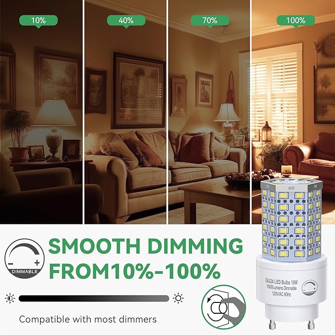 BMXKPO GU24 LED Light Bulb Dimmable 10W,4000K,1600 Lumens(100W Equivalent),Replace CFL Twist-in 2 Prong Light Bulb (4-Pack)