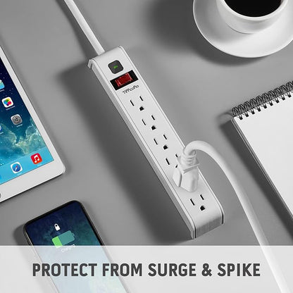 TiFFCOFiO Surge Protector Power Strip, 4 Feet Extension Cord, 600 Joules Surge Protection, Multiple Protection 6 Outlet Strip, 14 AWG Cord, 15A/1875W, ETL Listed, 2 Packs
