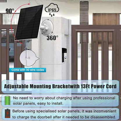 3W Solar Panel with Built-in 4000mAh Battery, Micro-USB Port, IP65, 13.2ft Charging Cable, Perfect Compatibility with Ring Video Doorbell (2nd Generation-2020 Release), no Need to Remove Stand