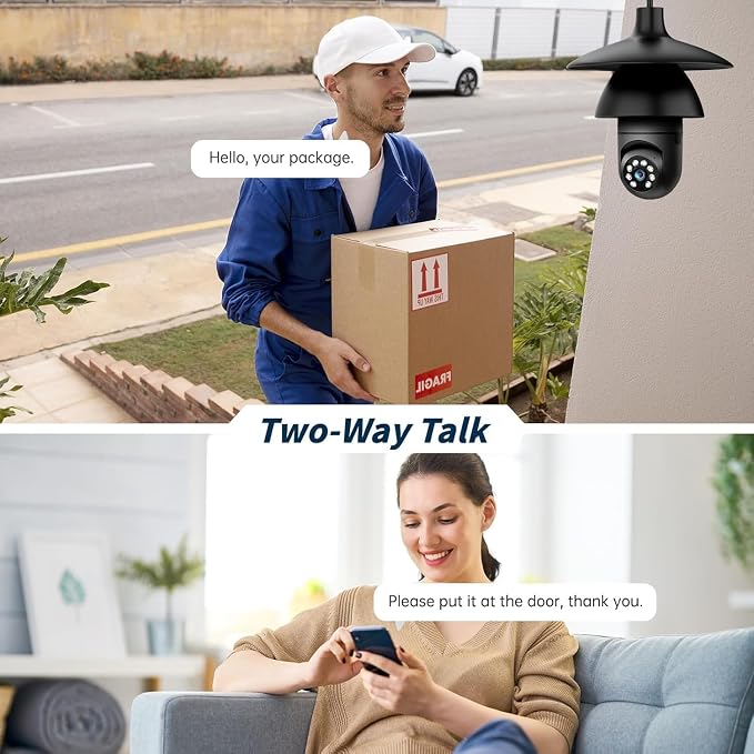 2K Light Bulb Camera Outdoor, 2.4/5GHz Wi-Fi 6 Security Cameras Wireless Outdoor, 360° PTZ Cameras for Home Security with Color Night Vision, AI Human Detection, 2 Way Talk, Easy Installation,2 Packs