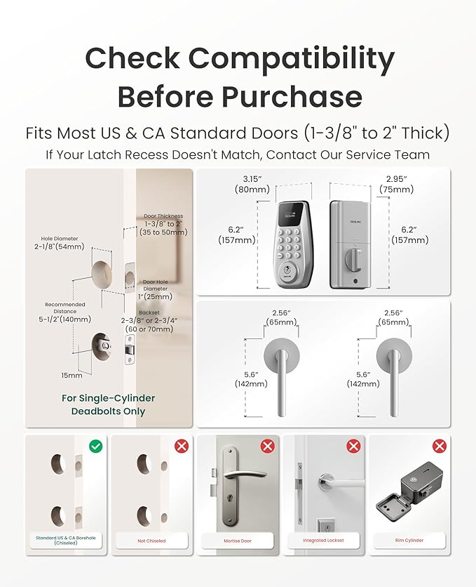 DESLOC C100 Plus Built-in WiFi Smart Lock with Handle Set, Built-in WiFi Keyless Entry Door Lock with Display, Keypad Deadbolt & Matching Lever Handle for Front Door, App Remote Control - Silver