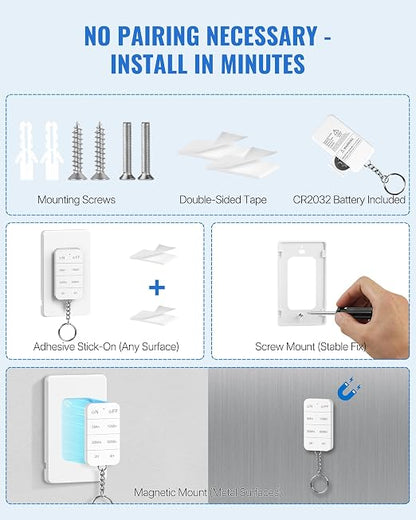 Remote Control Outlet with Timer, WILAWELS Indoor Outlet Timer with Remote, 100FT Wireless Control Range, 15A/1875W, Remote Outlet Switch Countdown Time for Household Appliances W13RC1106