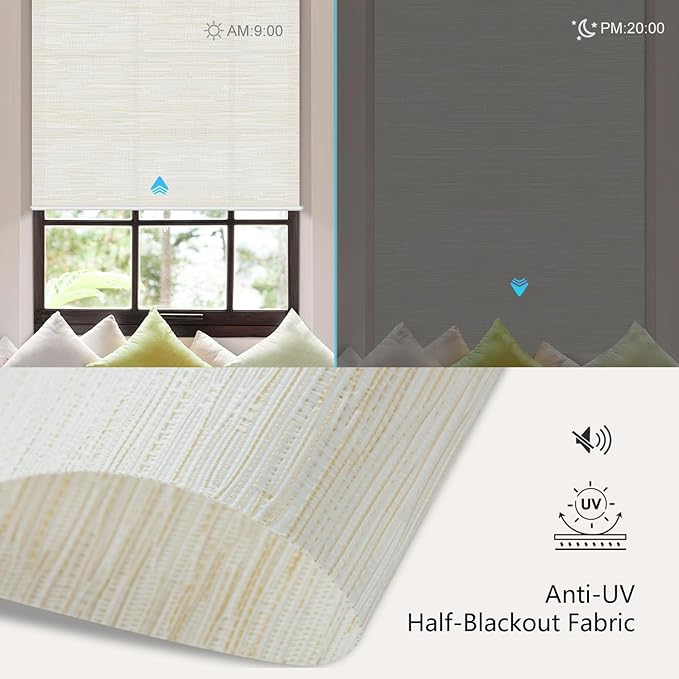 Aprilsmart Motorized Blinds with Remote,Light Filtering Motorized Roller Shades Work with Apple Homekit,Alexa,SmartThings,Google Home,Customize Blinds(Safari Ivory-63)