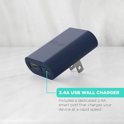 iHome Slim 2-Port USB Wall Charger, Flat Multiport Travel Plug Adapter | Dual USB-A ports, 2.4A Rapid Charge, Foldable Prongs, Slim Design, Compatible with iPhone, Android, iPad, AirPods for Home