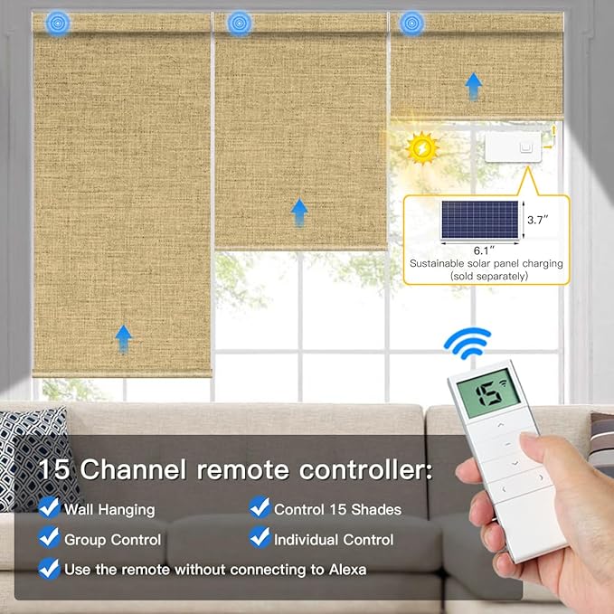 Tokblind Motorized Blackout Roller Shade Fabric Covered Valance and Bottom Rod, Remote Control Electric Window Blind Compatible with Alexa Google via Hub, Custom Size (Dark Coffee - Wrapped Fabric)