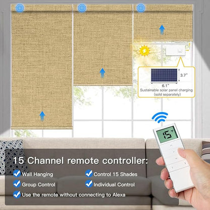Tokblind Motorized Blackout Roller Shade Fabric Covered Valance and Bottom Rod, Remote Control Electric Window Blind Compatible with Alexa Google via Hub, Custom Size (Dark Coffee - Wrapped Fabric)