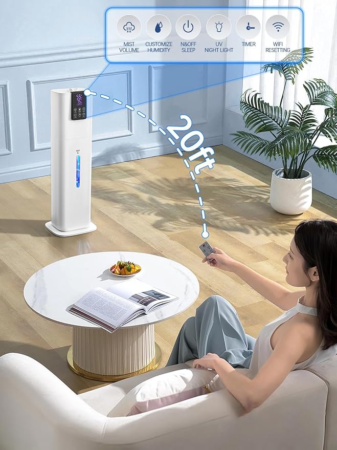 8L Smart Humidifiers for Bedroom Large Room, 2.1Gal Cool Mist Top Fill Diffuser Ambient Light, App & Remote Control, 3 Mist Modes, Quiet Humidifier for Home Office Plant