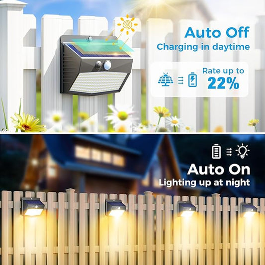 Peasur Solar Outdoor Lights, [4 Packs] Motion Sensor Security Lights with 3 Lighting Modes Wall Lights Waterproof Solar Powered Lights for Garden Yard, Warm