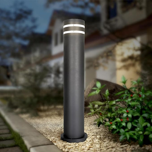 ASD 24" Round Bollard Light Fixture, Outdoor Pathway Floor Lamp | Antiglare, Waterproof, ETL Listed | 60W E26 Bulb Socket 120V | Landscape Hardwired Lighting, Exterior Post Lantern | Black