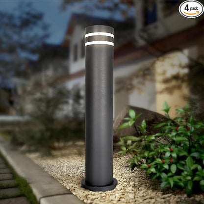 ASD 24" Round Bollard Light Fixture, Outdoor Pathway Floor Lamp | Antiglare, Waterproof, ETL Listed | 60W E26 Bulb Socket 120V | Landscape Hardwired Lighting, Exterior Post Lantern | Black, 4 Pack