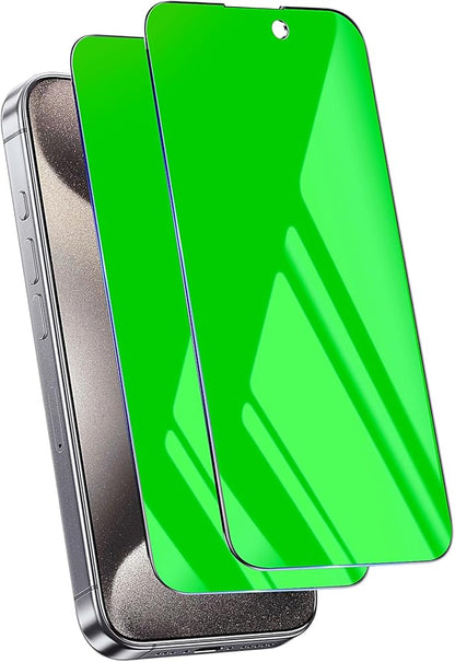 2 Pack for iPhone 15 Pro Privacy Screen Protector Tempered Glass for 6.1 inch Private Protective Film Anti-Blue Light Anti Spy No-Bubble Gradient Green [HD Clarity]