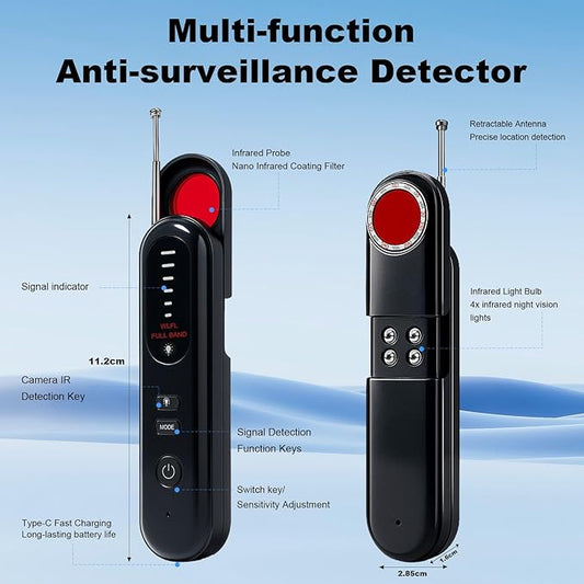 Hidden Camera Detector Hidden Bug and Camera Detector GPS Detector, Hidden Device Detector for Travel,Hotels,Home,Office,6 Levels Sensitivity