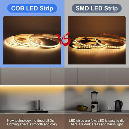 12V Green COB LED Strip Light 8mm Width, 480LEDs/m 16.4FT/5M CRI 90, High Bright Flexible Cuttable LED Tape for House Kitchen Room Ceiling Decor (DC12V, Without Power Supply)