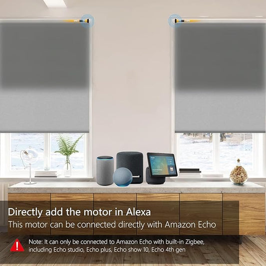 Smart Blinds Motor: AM25 Zigbee Roller Shade Motor with Rechargeable Battery for 1.5" (38mm) Roller Blinds Tube, Directly Connects to Amazon Echo, No Hub Required – Upgraded Motorized Blind