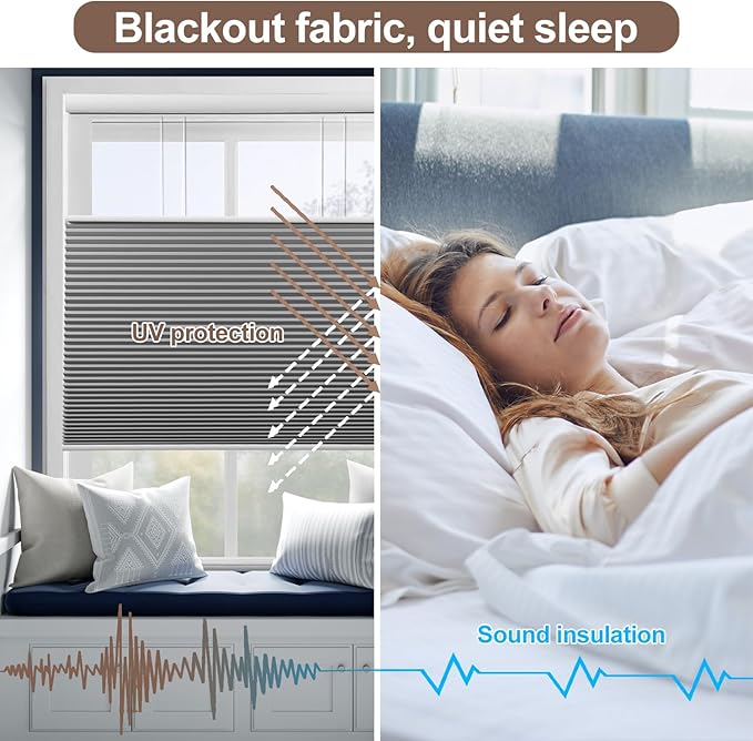 Godark Motorized TDBU Cellular Shades with Remote Control Smart Honeycomb Blinds Compatible with Alexa Google Home Smarthings Custom Double Cellular Blackout for Indoor Windows Doors-Grey