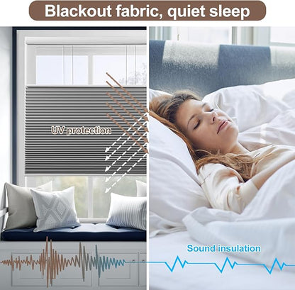 Godark Motorized TDBU Cellular Shades with Remote Control Smart Honeycomb Blinds Compatible with Alexa Google Home Smarthings Custom Double Cellular Blackout for Indoor Windows Doors-Grey