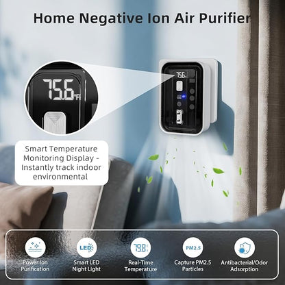 Plug-In Air Ionizers & Ionic Air Purifier,Negative Ion Generator, with Temperature Display,Ozone Free Filterless Odor Eliminator, Pet & Litter Box Deodorizer, Quiet Bedroom/Kitchen/Bathroom Freshener