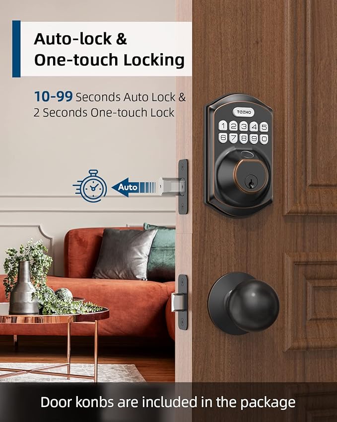 TEEHO TE002K Keyless Fingerprint Deadbolt Door Lock - Smart Lock with Handle and Keypad - Oil-Rubbed Bronze