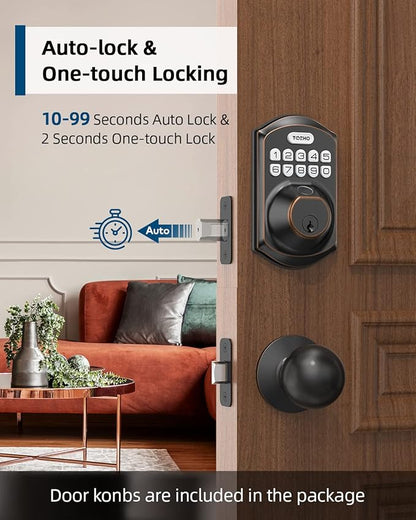 TEEHO TE002K Keyless Fingerprint Deadbolt Door Lock - Smart Lock with Handle and Keypad - Oil-Rubbed Bronze