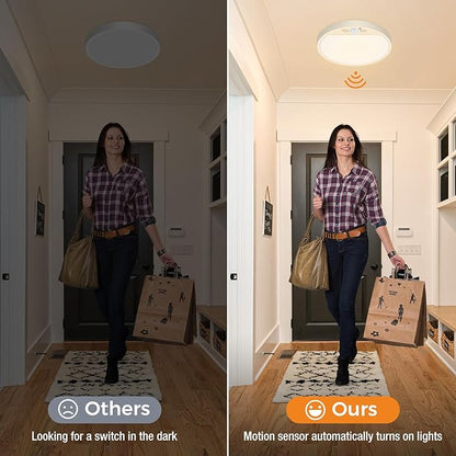 slochi 2Pack Motion Sensor Light Indoor Wired, 8.7 Inch 3000K/4000K/6500K Closet Lights Motion Sensored, 18W 1800LM Flush Mount Ceiling Light for Hallway Pantry Stairwell Porch, White