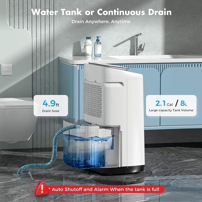 80 Pint Dehumidifier for Basement, 50 Pint DOE, Drain Hose, 5000 Sq Ft