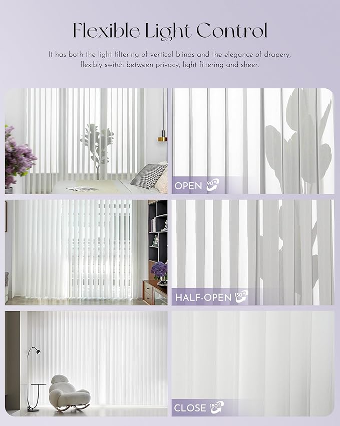 Graywind Motorized Sheer Vertical Blinds Compatible with Alexa Google Smart Sheer Curtain Drapery Privacy Light Filtering Remote Control Vertical Shades, Custom with Up to 157", Wave White