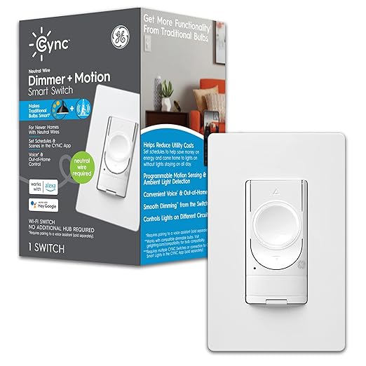GE Lighting Cync Dimmer & Motion Smart Switch, WiFi Smart Dimmer Light Switch with Motion & Ambient Light Sensor, Works with Alexa & Google Home, Neutral Wire Required, No Hub Needed, White