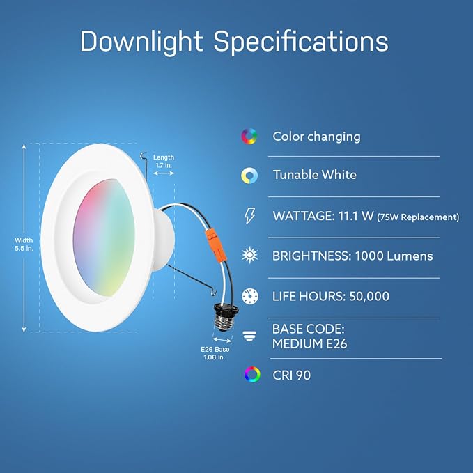 Feit Electric 5/6in Smart Recessed Downlights, 75W Eq, 1000 Lumens